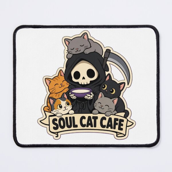 Item preview, Reaper Cat Cafe | Cute Grim Reaper Cosy Spooky Doodle designed and sold by StickyGuys.