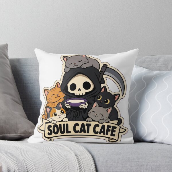 Item preview, Reaper Cat Cafe | Cute Grim Reaper Cosy Spooky Doodle designed and sold by StickyGuys.