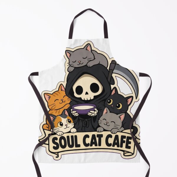 Item preview, Reaper Cat Cafe | Cute Grim Reaper Cosy Spooky Doodle designed and sold by StickyGuys.