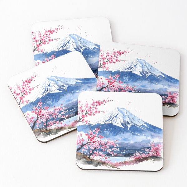 Item preview, Mount Fuji Cherry Blossom Lake Watercolor Painting designed and sold by BetweenForms.