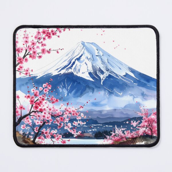 Item preview, Mount Fuji Cherry Blossom Lake Watercolor Painting designed and sold by BetweenForms.
