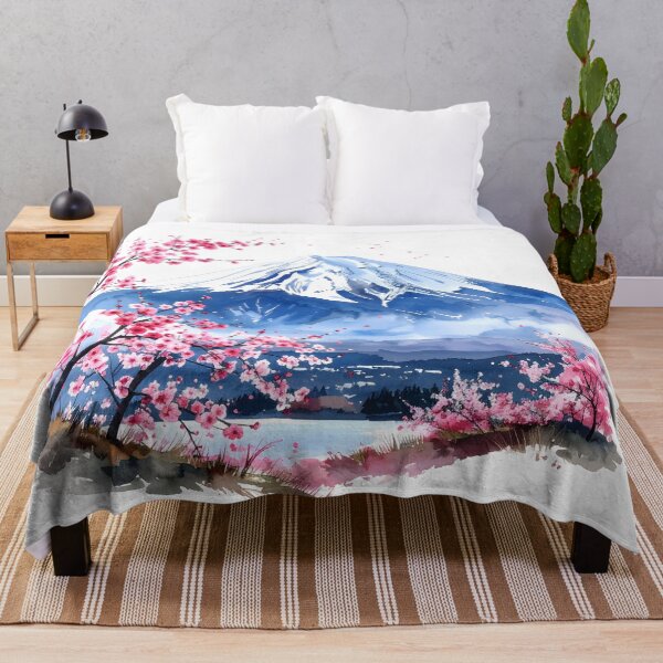 Item preview, Mount Fuji Cherry Blossom Lake Watercolor Painting designed and sold by BetweenForms.