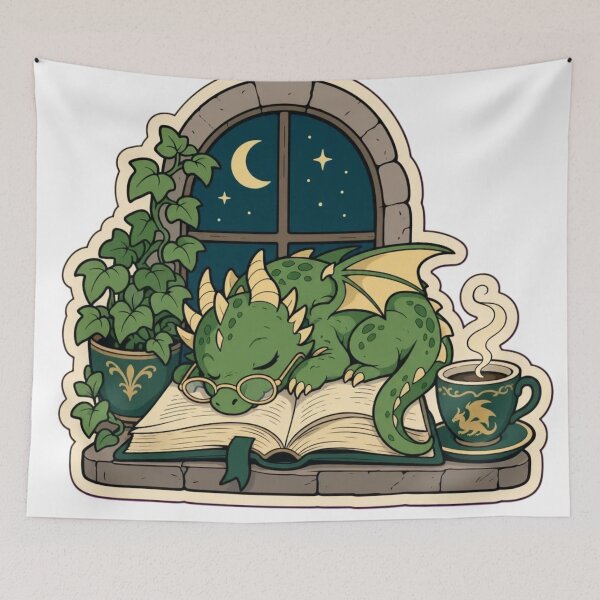 Item preview, Library Dragon Nap | Book Dragon Reading Bookish Fantasy designed and sold by StickyGuys.