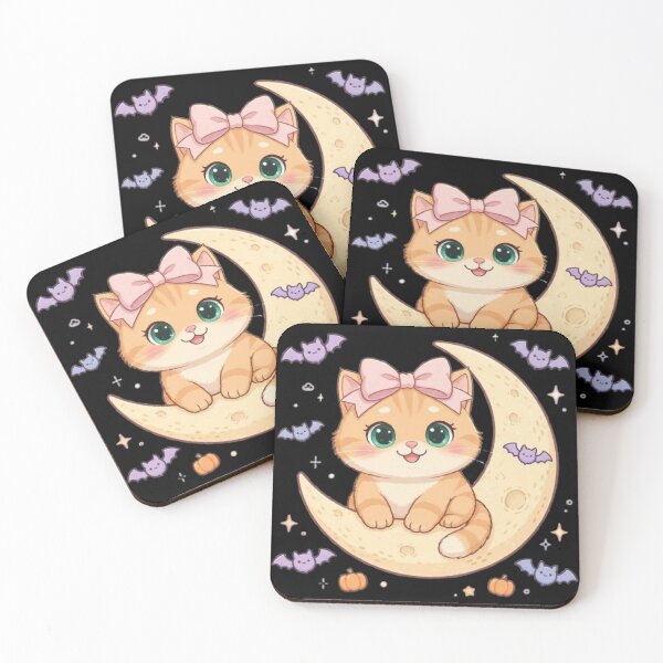 Item preview, Cute Halloween Cat Moon Bat Pastel Kawaii designed and sold by Moody Vibes Studio.