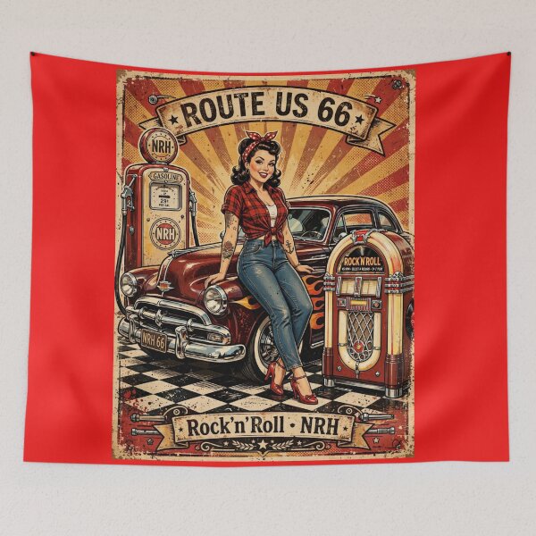 Item preview, 50s Rock and Roll Pin-Up Girl Classic Car Gas Station Sign designed and sold by Normandy Road Heritage.