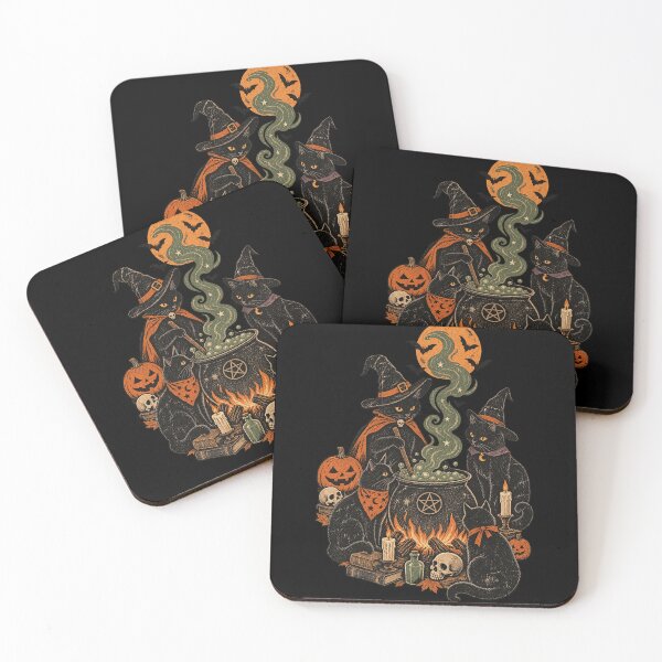 Item preview, Black Cat Witch Coven Vintage Halloween Cauldron Graphic Tee designed and sold by TM DESIGNS AND MORE.