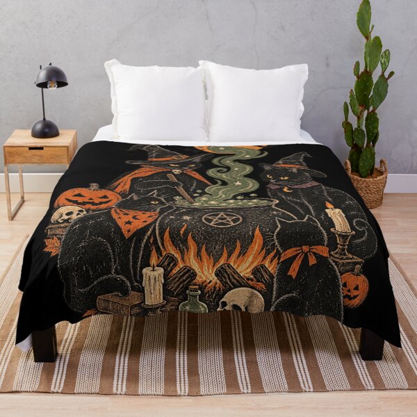Item preview, Black Cat Witch Coven Vintage Halloween Cauldron Graphic Tee designed and sold by TM DESIGNS AND MORE.