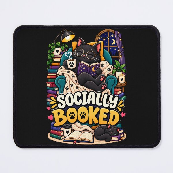 Item preview, Socially Booked Funny Black Cat Book Lover Reading Design designed and sold by CreativeLook25.