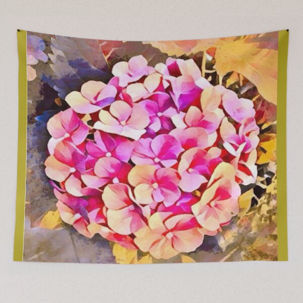 Item preview, Watercolor Impressionist Pink and Peach Hydrangea Flower Art designed and sold by BalkanBloom.