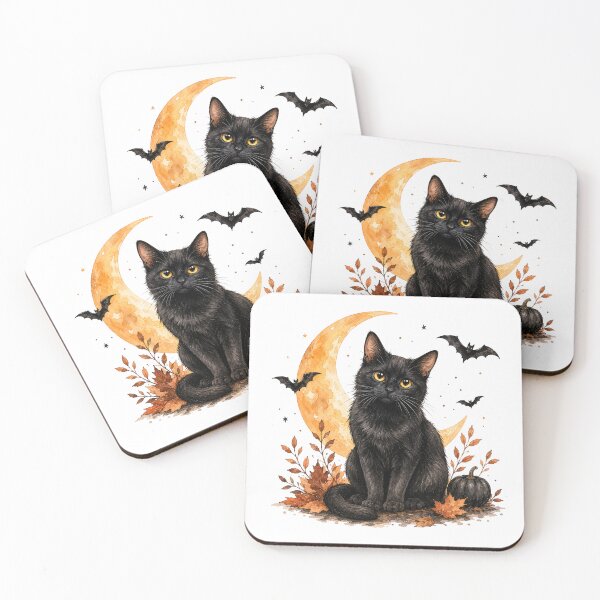 Item preview, Black Cat Under the Crescent Moon | Cozy Halloween Cat designed and sold by PAPIRO SIGLO XXI.