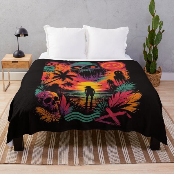 Item preview, Neon Psychedelic Horror Beach Skull Graphic Art designed and sold by ERODED SELF.