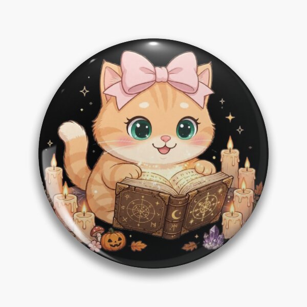 Item preview, Cute Halloween Witch Cat Reading Spell Book Candles designed and sold by Moody Vibes Studio.