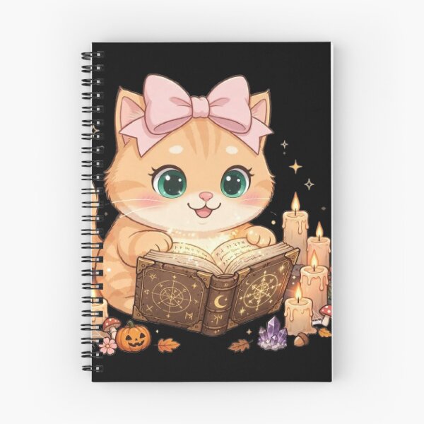 Item preview, Cute Halloween Witch Cat Reading Spell Book Candles designed and sold by Moody Vibes Studio.
