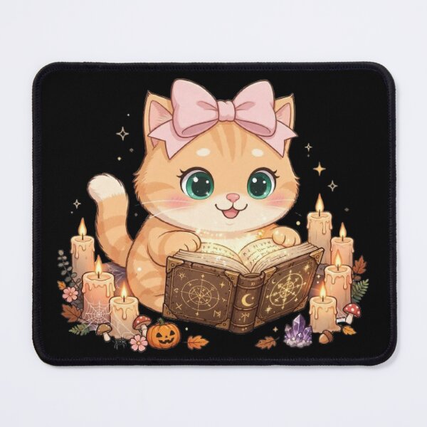 Item preview, Cute Halloween Witch Cat Reading Spell Book Candles designed and sold by Moody Vibes Studio.