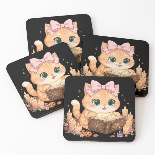 Item preview, Cute Halloween Witch Cat Reading Spell Book Candles designed and sold by Moody Vibes Studio.