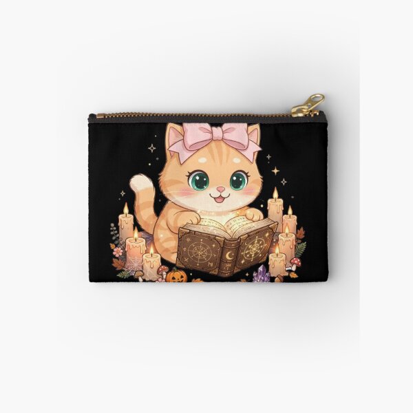 Item preview, Cute Halloween Witch Cat Reading Spell Book Candles designed and sold by Moody Vibes Studio.