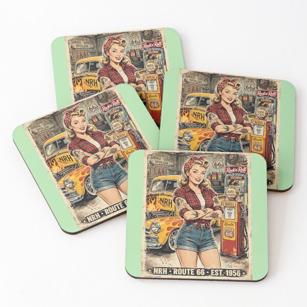 Item preview, Garage Pin-Up Girl Hot Rod Route 66 Gas Pump Retro Sign designed and sold by Normandy Road Heritage.