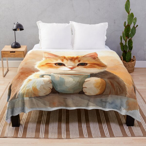 Item preview, Cozy Cat Holding Warm Coffee Mug Watercolor designed and sold by BetweenForms.