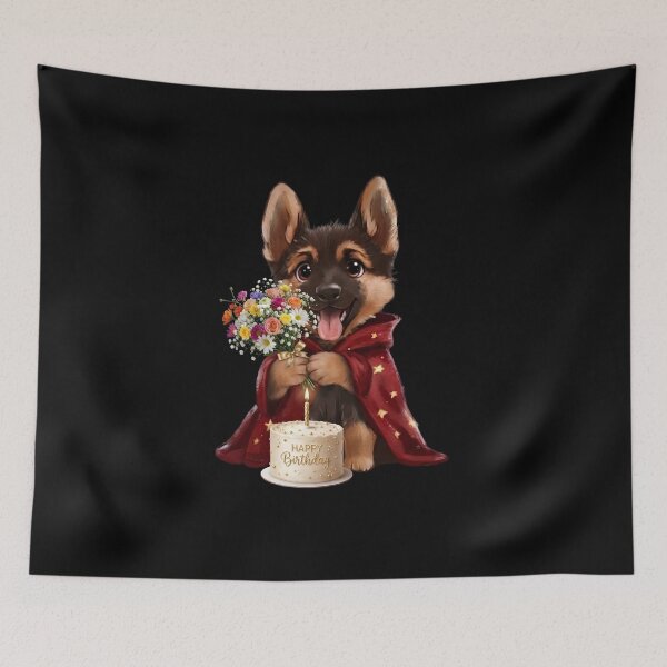 Item preview, ​Cute German Shepherd Puppy Happy Birthday with Flowers designed and sold by SilentFlower.