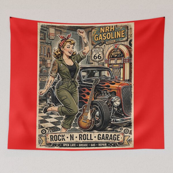 Item preview, Rockabilly Mechanic Pin-Up Girl Hot Rod Guitar Garage Sign designed and sold by Normandy Road Heritage.