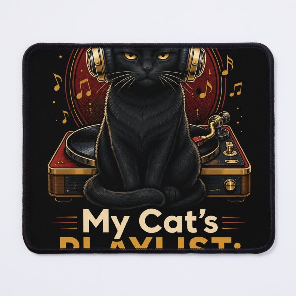 Item preview, Cat DJ Playlist No Pop Vinyl Record Headphones designed and sold by Retro Rascals Co..
