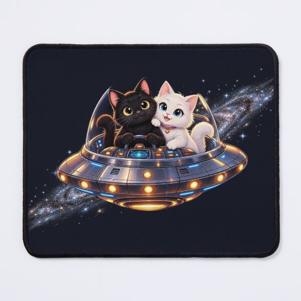 Item preview, Cute Space Cats Flying UFO Black And White Kitten Flying Saucer Galaxy Art designed and sold by BLUESKY11a.