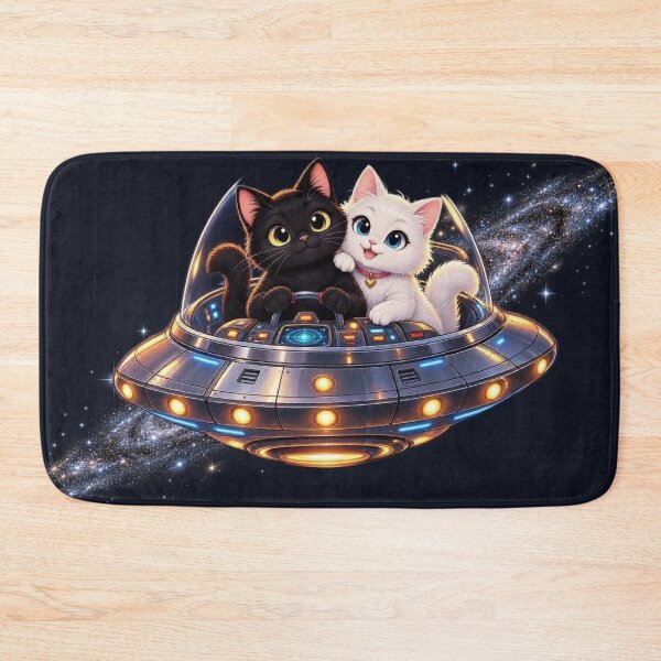 Item preview, Cute Space Cats Flying UFO Black And White Kitten Flying Saucer Galaxy Art designed and sold by BLUESKY11a.