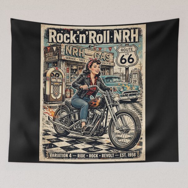 Item preview, Route 66 Biker Pin-Up Girl Motorcycle Garage Retro Sign designed and sold by Normandy Road Heritage.