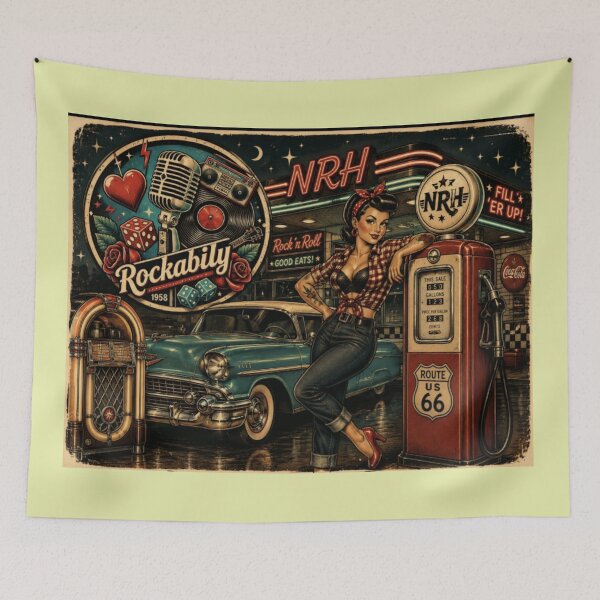 Item preview, Rockabilly Pin-Up Girl Gas Pump Classic Car Route 66 Sign designed and sold by Normandy Road Heritage.