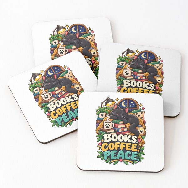 Item preview, Books Coffee Peace Black Cat Book Lover Cozy Reading Design designed and sold by CreativeLook25.