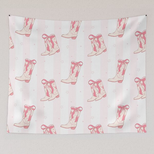 Item preview, Pink Coquette Cowboy Boots & Ribbon Bows Striped Pattern designed and sold by MiaBellaGirl.
