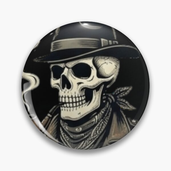 Item preview, Vintage Skull with Hat & Pipe - Biker & Western Skeleton Art designed and sold by OddySpud.apparel.