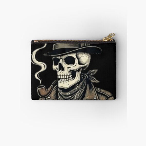 Item preview, Vintage Skull with Hat & Pipe - Biker & Western Skeleton Art designed and sold by OddySpud.apparel.