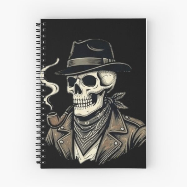 Item preview, Vintage Skull with Hat & Pipe - Biker & Western Skeleton Art designed and sold by OddySpud.apparel.