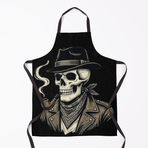 Item preview, Vintage Skull with Hat & Pipe - Biker & Western Skeleton Art designed and sold by OddySpud.apparel.