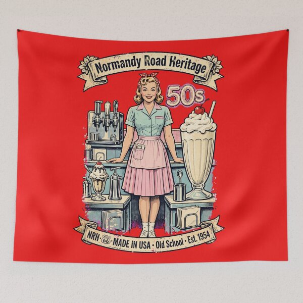 Item preview, 50s Diner Waitress Milkshake Retro American Diner Sign designed and sold by Normandy Road Heritage™ - Vintage Garage Art.