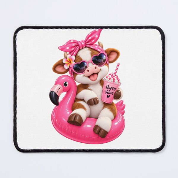 Item preview, Cute Vacation Cow with Pink Flamingo designed and sold by TinyWeird.