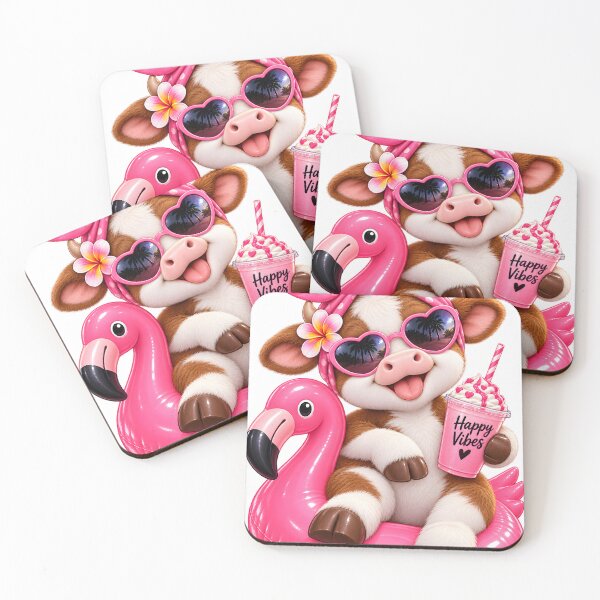 Item preview, Cute Vacation Cow with Pink Flamingo designed and sold by TinyWeird.