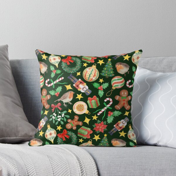 Item preview, Vintage Christmas Watercolor Scatter Pattern on Dark Green designed and sold by QuestingPixel.