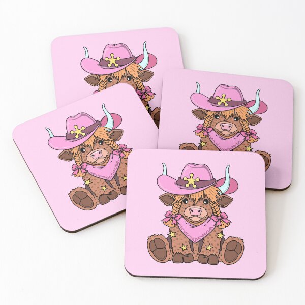 Item preview, Western Highland Cow Girl in Pink Cowboy Hat & Bows designed and sold by MiaBellaGirl.