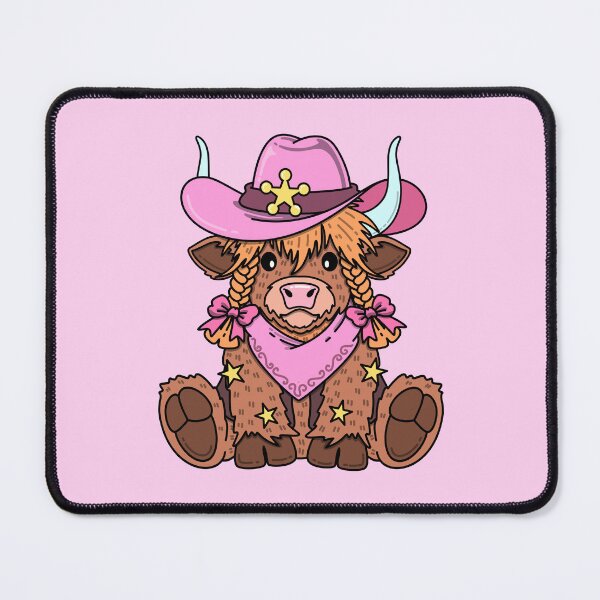 Item preview, Western Highland Cow Girl in Pink Cowboy Hat & Bows designed and sold by MiaBellaGirl.