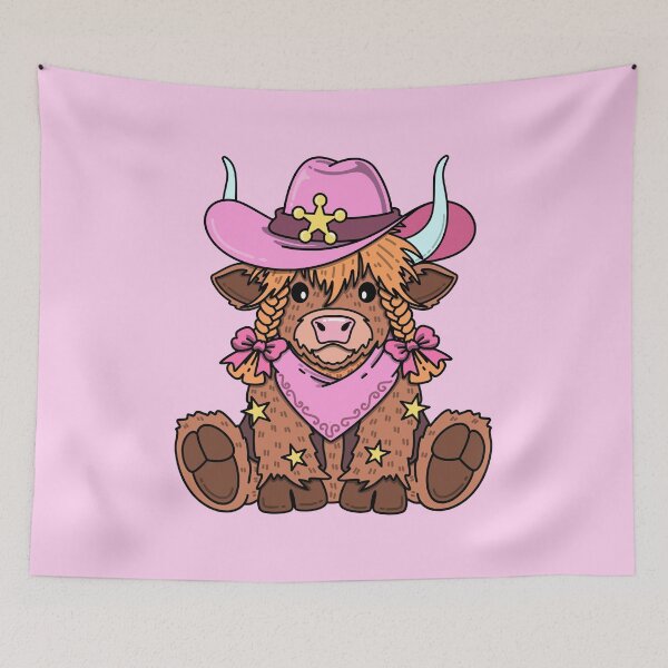 Item preview, Western Highland Cow Girl in Pink Cowboy Hat & Bows designed and sold by MiaBellaGirl.