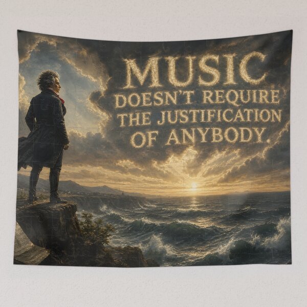 Item preview, Beethoven Quote: Music doesn't require the justification of anybody - Dark Academia Classical Music Independent Art designed and sold by DoReMiStudio.