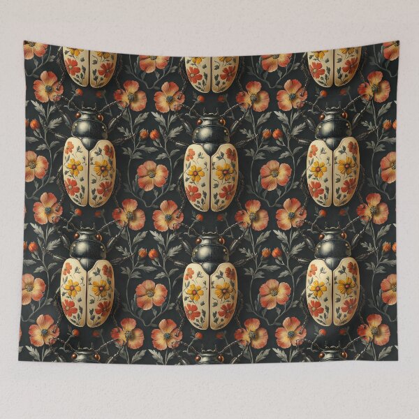 Item preview, Vintage Gothic Floral Poppy Beetle Pattern by Moose Disco designed and sold by MooseDisco.