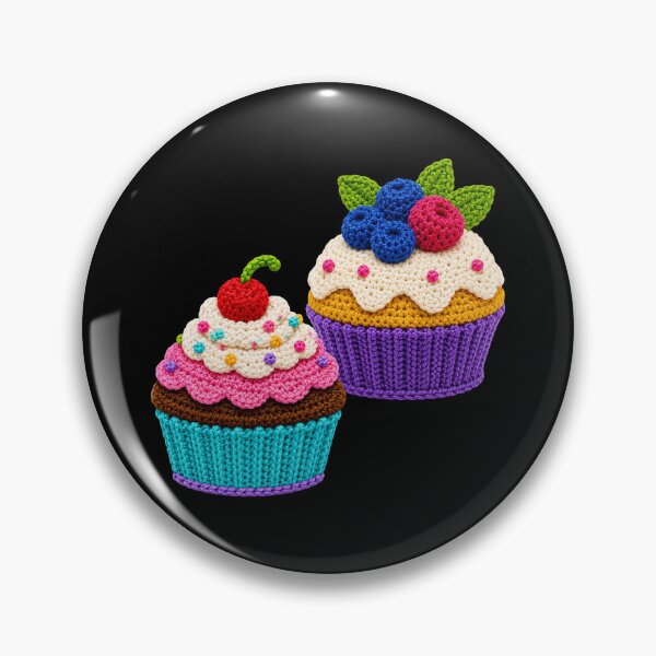 Item preview, Retro Crochet-Style Pair of Cupcakes Print  Black Shapes Mania designed and sold by Shapes-Mania.
