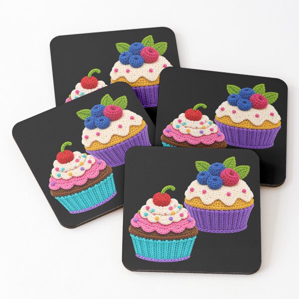 Item preview, Retro Crochet-Style Pair of Cupcakes Print  Black Shapes Mania designed and sold by Shapes-Mania.