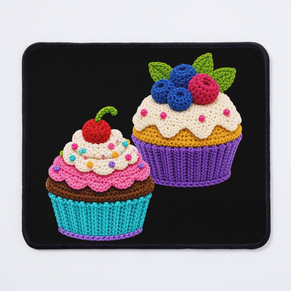 Item preview, Retro Crochet-Style Pair of Cupcakes Print  Black Shapes Mania designed and sold by Shapes-Mania.