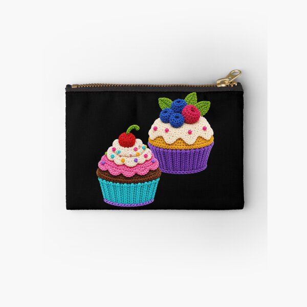 Item preview, Retro Crochet-Style Pair of Cupcakes Print  Black Shapes Mania designed and sold by Shapes-Mania.