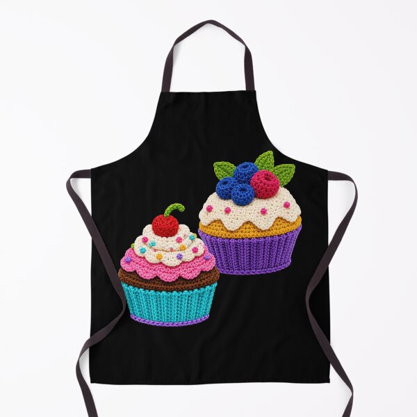 Item preview, Retro Crochet-Style Pair of Cupcakes Print Black Shapes Mania designed and sold by Shapes-Mania.