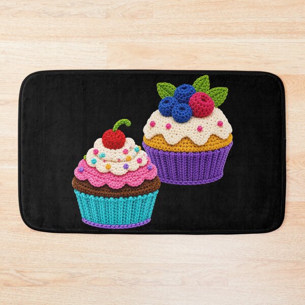 Item preview, Retro Crochet-Style Pair of Cupcakes Print  Black Shapes Mania designed and sold by Shapes-Mania.